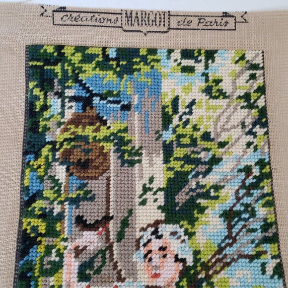 Completed Vintage French Lady Needlepoint Needlework 9x21 Margot De Paris - Picture 6 of 7